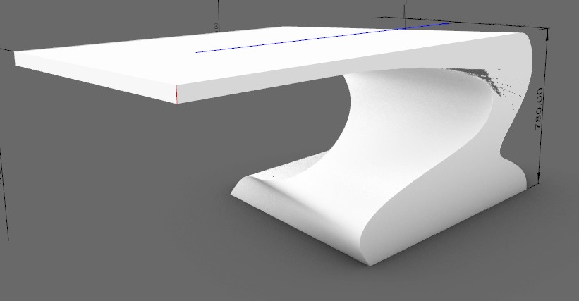 Estudo conceitual do Z-Motion para uma mesa ou aparador de geometria escultórica.