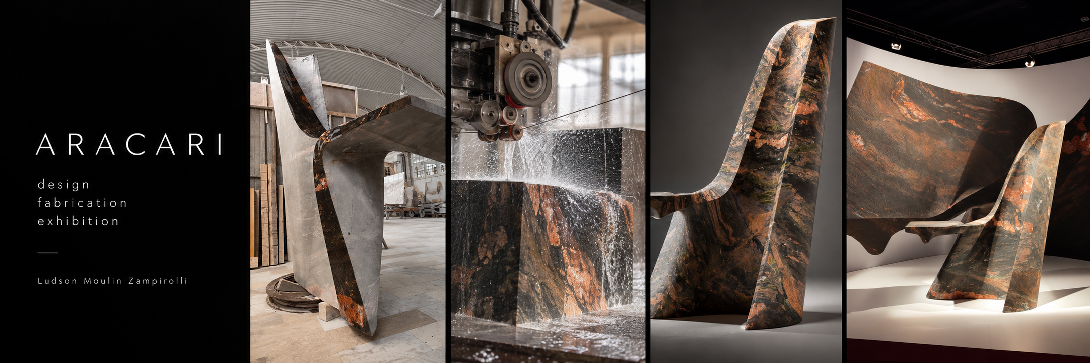 Montagem da Araçari: design, fabricação por fio diamantado e exposição.