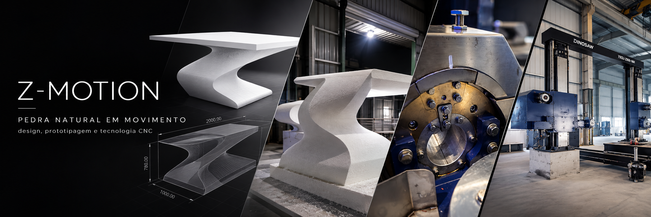 Protótipo em espuma em grande escala utilizado para validar a geometria curva do Z-Motion e o comportamento do corte CNC.